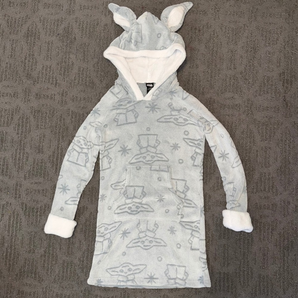 Star Wars Grogu Hoodie Lounger Unisex Kids XS Gray Baby Yoda‎ Fleece Cozy Pouch